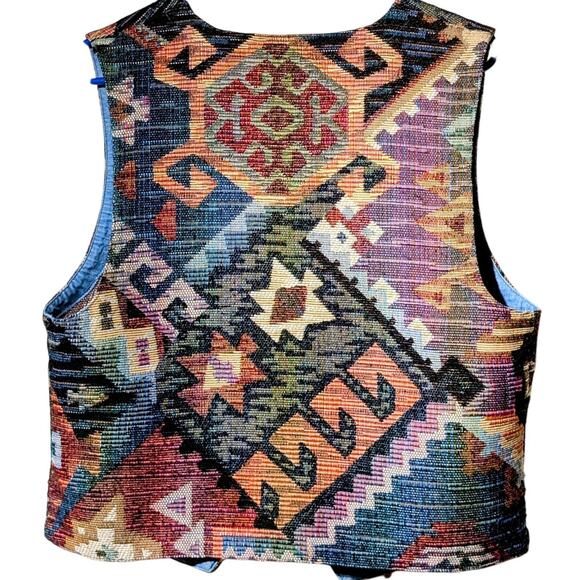 On the Verge VTG Made in USA Button Front Tapestry Western Vest Womens Size M - Picture 2 of 10